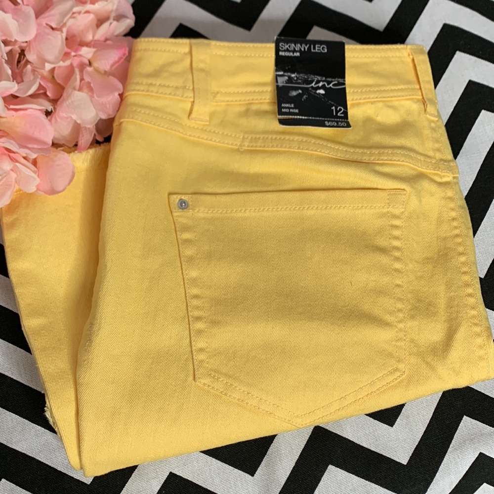 INC Yellow Skinny Leg Ankle Mid Rise Jeans